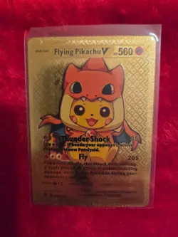 Pokemon Flying Pikachu Cosplay Gold Foil Fan Art Collector Card - 560 HP - Image 1