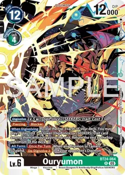Digimon BT24 Time Stranger Bt24-064 Ouryumon Rare Foil Card - Image 1