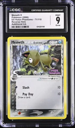 CGC 9 Error Meowth EX Holon Phantoms 71/110 Reverse Holo Stamped Pokemon Card - Image 1