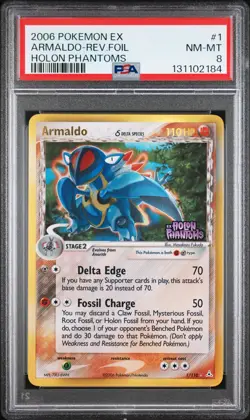2006 POKEMON EX HOLON PHANTOMS #1 ARMALDO-REVERSE FOIL PSA 8 - Image 1