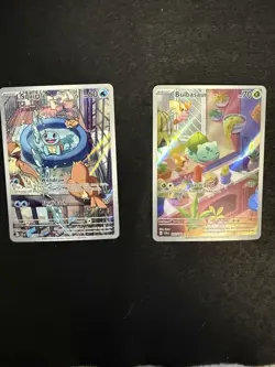 Stellar Crown Squirtle 148 and Bulbasaur 143 Illustration Rare Near Mint Cards - Image 1