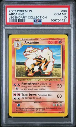 2002 Pokemon Legendary Collection Arcanine #36 PSA 10 GEM MINT - Image 1