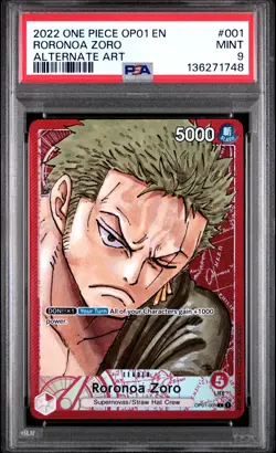 2022 ONE PIECE OP01-ROMANCE DAWN ALTERNATE ART #001 RORONOA ZORO PSA 9 - Image 1