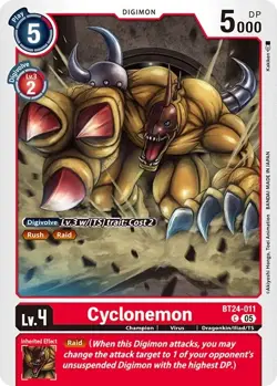 Digimon BT24 Time Stranger Bt24-011 Cyclonemon Common Card - Image 1