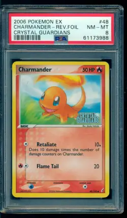 2006 Pokemon Ex Crystal Guardians #48 Charmander Reverse Holo PSA 8 NM-MT - Image 1