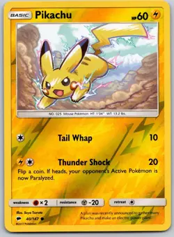 Pikachu 40/147 - Reverse Holo - Burning Shadows - Pokemon TCG Card LP - Image 1