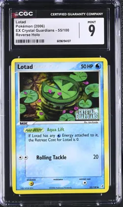 CGC 9 MINT Lotad EX Crystal Guardians 55/100 Reverse Holo STAMPED Pokemon Card - Image 1