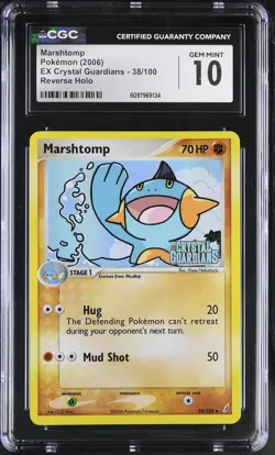 CGC 10 Marshtomp EX Crystal Guardians 38/100 Reverse Holo STAMPED Pokemon Card - Image 1