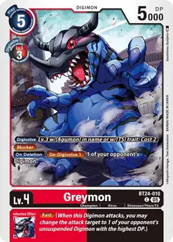 Digimon BT24 Time Stranger Bt24-010 Greymon Common Card - Image 1