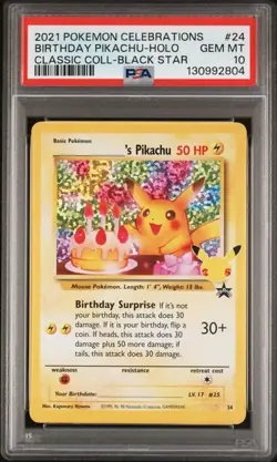 2021 Pokemon Celebrations Birthday Pikachu Classic PSA 10 GEM MINT Holo - Image 1