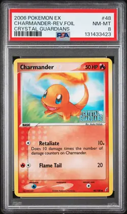 2006 POKEMON EX CRYSTAL GUARDIANS #48 CHARMANDER-REVERSE FOIL PSA 8 - Image 1