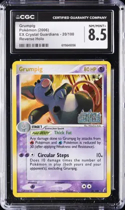 2006 POKEMON EX CRYSTAL GUARDIANS REVERSE HOLO #20 GRUMPIG CGC 8.5 - Image 1