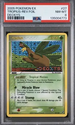 2005 POKEMON EX DEOXYS #27 TROPIUS-REVERSE FOIL PSA 8 - Image 1