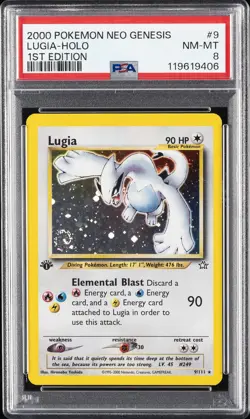 2000 POKEMON NEO GENESIS 1ST ED #9 LUGIA-HOLO PSA 8 - Image 1