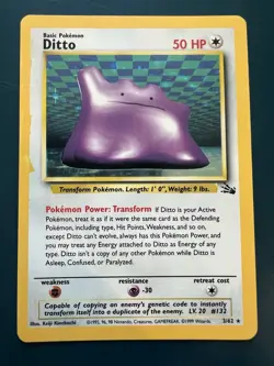 Pokemon TCG Ditto Fossil Holo Unlimited Rare Card 3/62 MISPRINT ERROR - Image 1