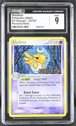 CGC 9 MINT Shedinja 2005 EX Deoxys 14/107 Reverse Holo Stamped Pokemon Card - Image 1