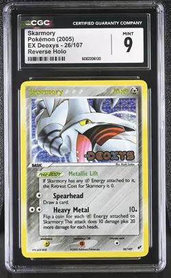 CGC 9 MINT Skarmory 2005 EX Deoxys 26/107 Reverse Holo STAMPED Pokemon Card - Image 1