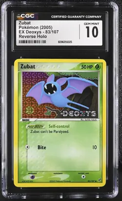 CGC 10 GEM MINT Zubat 2005 EX Deoxys 83/107 Reverse Holo Stamped Pokemon Card - Image 1