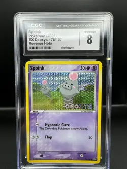 Pokemon Spoink #76/107 Reverse Holo Common - 2005 EX Deoxys CGC 8 - Image 1