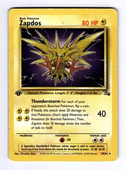 Zapdos (30) Fossil #30 (1999) Rare 1st Edition LP Pokemon - Image 1