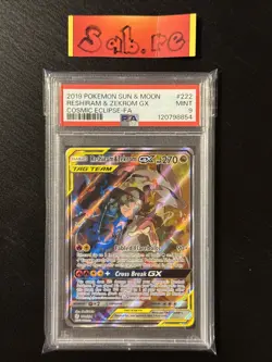 PSA 9 Reshiram & Zekrom GX Alt Art SM Cosmic Eclipse 222/236 Pokemon Card - Image 1