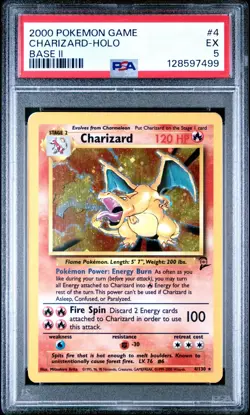Pokemon TCG 2000 Charizard 4/130 Base Set 2 Holo Rare PSA 5 Excellent - Image 1