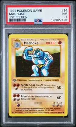 1999 POKEMON BASE SET 1ST EDITION #34 MACHOKE PSA 7 - Image 1