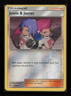 Jessie & James 58/68 Holo Rare Hidden Fates Pokemon Reverse Holo Near Mint - Image 1