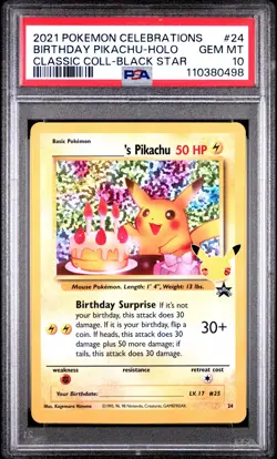 Birthday Pikachu-Holo 24 Pokemon Celebrations Classic Collection NM PSA 10 - Image 1