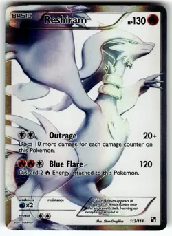 Reshiram (113 Full Art) 113/114 Black and White LP Pokemon Card TCG - Image 1