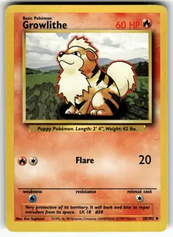 Growlithe 028/102 Base Set LP Pokemon Card TCG - Image 1