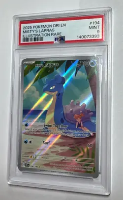 2025 POKEMON DRI EN-DESTINED RIVALS ILLUSTRATION RARE #194 MISTY'S LAPRAS PSA 9 - Image 1