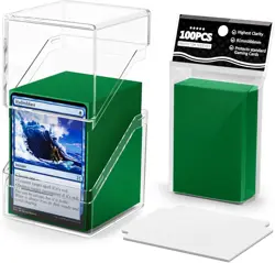 Standard Card Deck Box + 100 Sleeves Divider MTG Commander Storage Green - Image 1