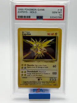 1999 Pokemon Game #16 Zapdos Holo Base Set PSA 10 - Image 1