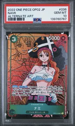2022 ONE PIECE JAPANESE OP02-PARAMOUNT WAR #036 NAMI ALTERNATE ART PSA 10 - Image 1