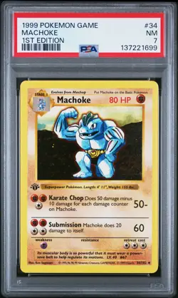 1999 POKEMON BASE SET 1ST EDITION #34 MACHOKE PSA 7 - Image 1