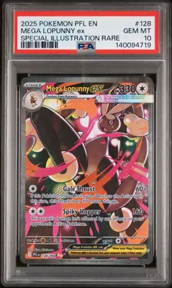 PSA 10 MEGA LOPUNNY ex 128/094 | Phantasmal Flames Full Art Graded Pokemon Card - Image 1