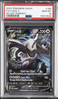 2022 POKEMON SWORD & SHIELD SILVER TEMPEST #186 FULL ART/LUGIA V PSA 10 - Image 1