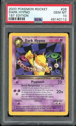 PSA 10 Dark Hypno 1st Edition Team Rocket 26/82 Rare Pokemon Card - Image 1