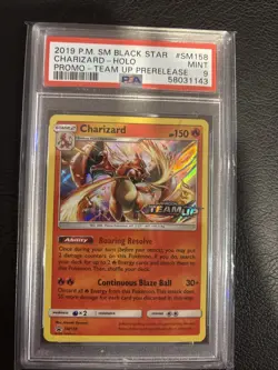 2019 POKEMON SM BLACK STAR PROMO TEAM UP PRERELEASE #SM158 CHARIZARD-HOLO PSA 9 - Image 1