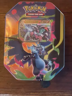Pokemon Mega Charizard ex Factory Sealed Tin Box - Charizard X - 4 Booster Packs - Image 1