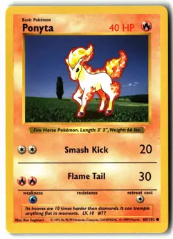 Ponyta ⭐ 60/102 Shadowless Base Set 1999 Pokemon NM - Image 1