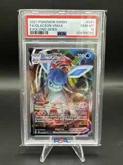 PSA 10 Gem Mint 2021 Pokemon SWSH FA/Glaceon Vmax Evolving Skies #041 - Image 1