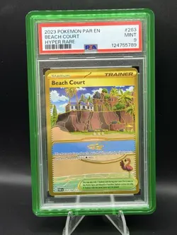 2023 Beach Court 263/159 *Gold* Hyper Rare Pokemon Paradox Rift PSA 9 - Image 1