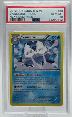 2012 POKEMON BLACK & WHITE NEXT DESTINIES #33 VANILLUXE-HOLO PSA 10 GEM MINT - Image 1