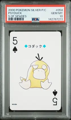 2000 POKEMON SILVER VERSION PLAYING CARDS 5 OF SPADES #054 PSYDUCK PSA 10 - Image 1