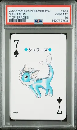 2000 POKEMON SILVER VERSION PLAYING CARDS 7 OF SPADES #134 VAPOREON PSA 10 - Image 1