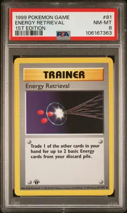 1999 POKEMON GAME 1ST ED #81 ENERGY RETRIEVAL PSA 8 - Image 1