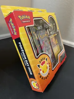 Pokemon Day 2026 Collection Box Promo Pikachu Card Coin 3 Booster Packs - Image 3