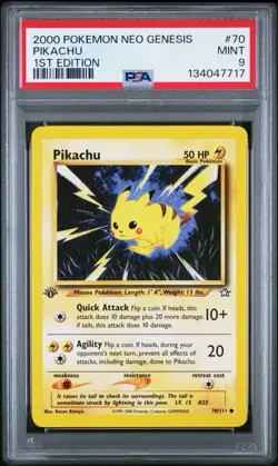 POKEMON 1st Edition Neo Genesis PIKACHU 70 PSA 9 Minty - Maybe Regradable - Image 1